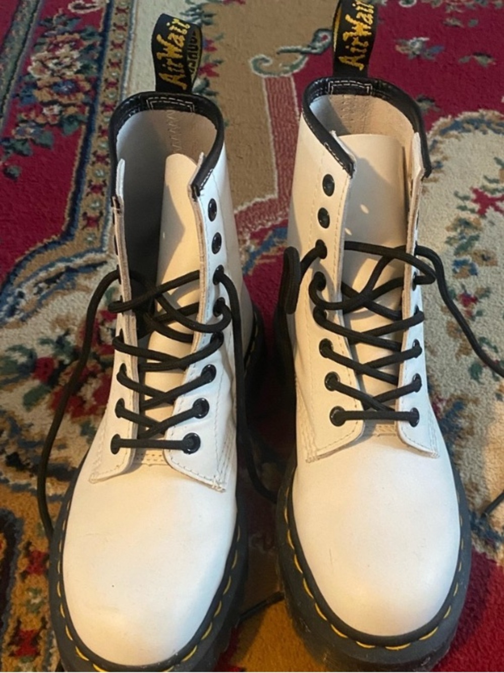 Dr. Martens White Leather 8-Eye Lace-Up Boots with Black Laces
